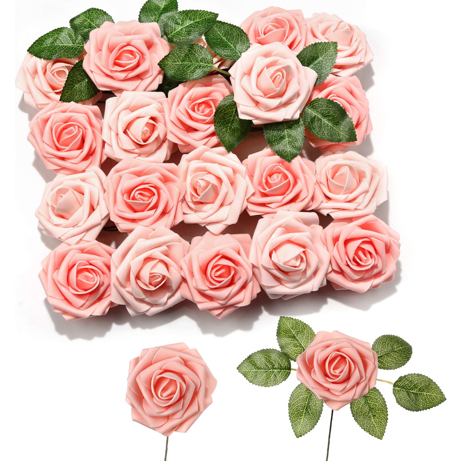 PartyWoo Artificial Roses, 20 Pcs Flowers, Decorative Foam Roses, Fake Flowers for Party Decorations (Pink)