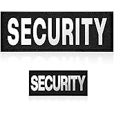 Security Patch, 2 Pcs Reflective Security Hook and Loop Patch for Vest Printed Letters Embroidery Patches for Officer Guard Custom Uniforms Vest, Jacket, Carrier, Bag, Hat (Black, 1 Small and 1 Large)