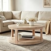 JUSTONE 40" Round Coffee Table,2-Tier Rustic Industrial Style for Living Room &amp; Apartments, Easy Assembly Center Table(Oak)