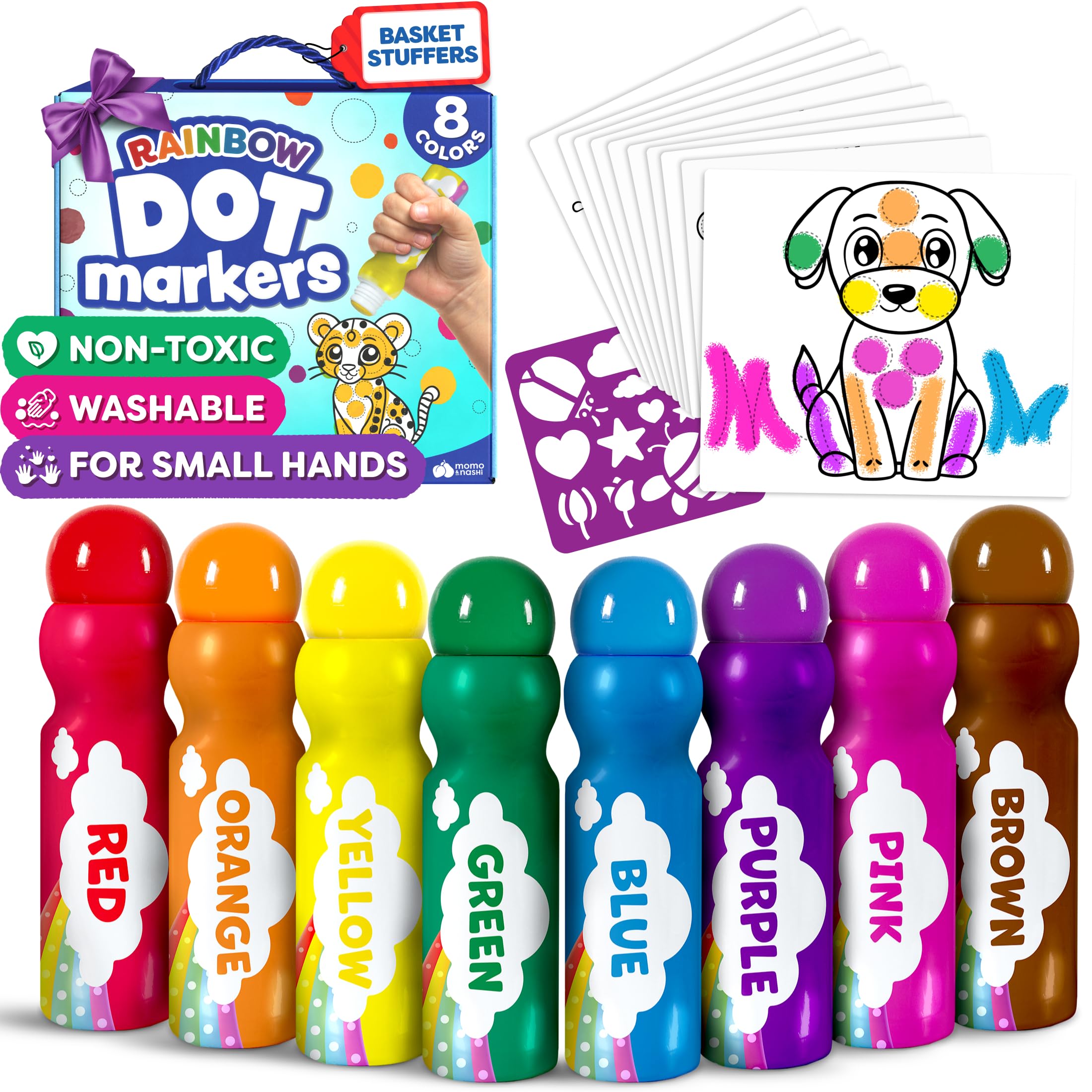 Dot Markers For Toddlers 1-3 - Easter Basket Stuffers - Dot Art Paints Washable For Kids - Includes Printed & PDF Coloring Sheets - Toddler Arts And Crafts - Preschool Learning Activities