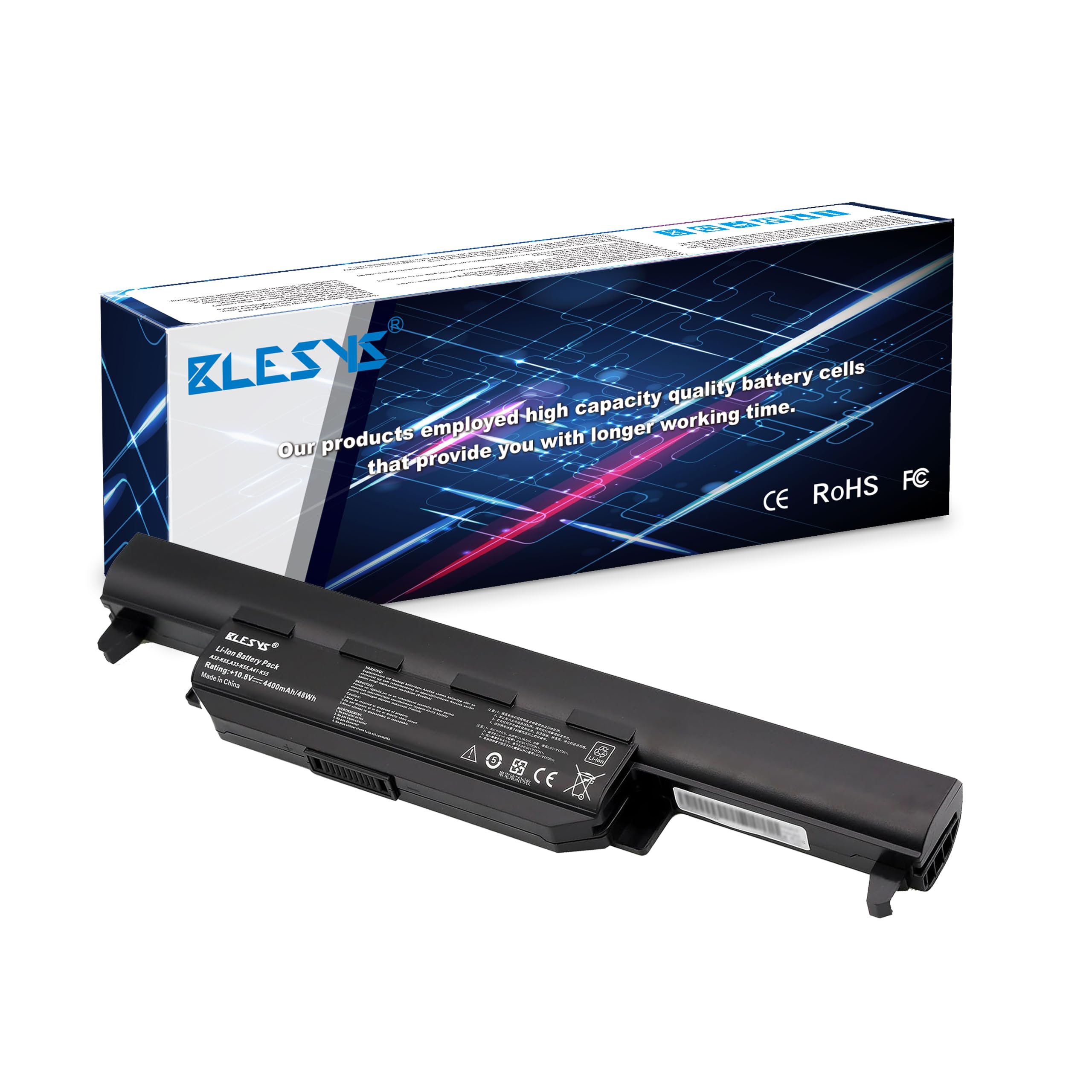 BLESYS 10.8V 6-Cell A32-K55 Compatible with Asus F55A F55C F55V F75A F75VC F75VS U57 U57A U57D U57N U57V U57VD U57VM X55A X55C X55V X55VD X75A X75V X75VC Series Laptop Battery