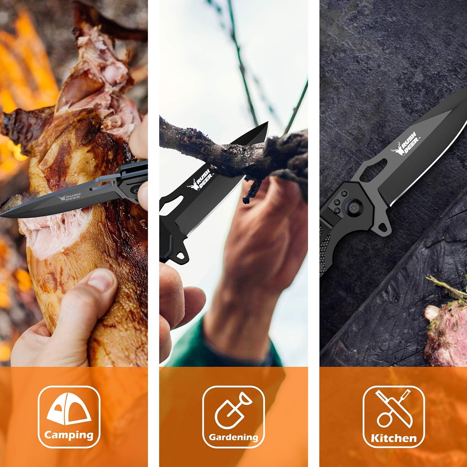 Rush Deer Folding Knife, Pocket Knife EDC Knife with Liner Lock,Pocketclip,Glass Breaker,Seatbelt Cutter. Perfect for Hiking, Camping, Fishing, Indoor & Outdoor Activities. Unique Gifts for Men Women: Sports & Outdoors