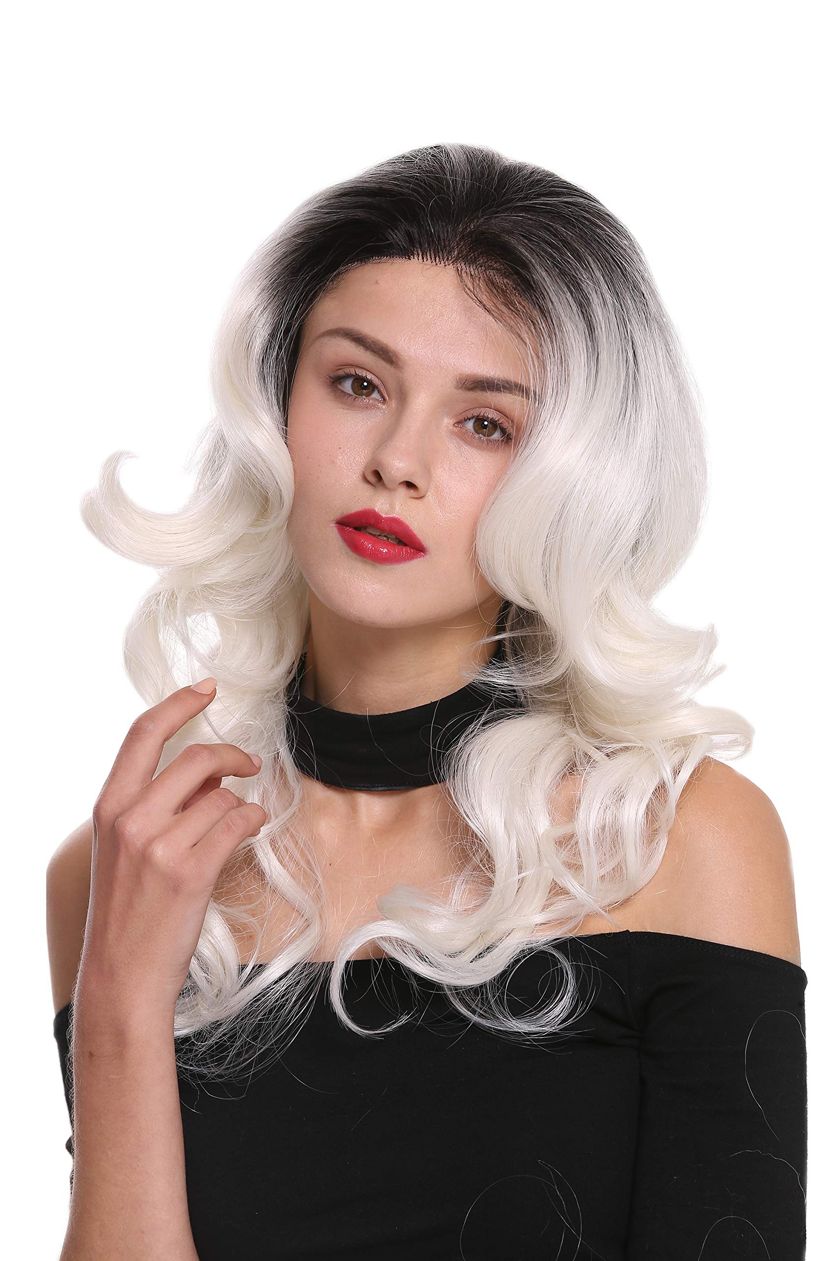 WIG ME UP - BS214-MF-44-YS1+882 Quality women's wig lace front long lady partial monofilament curls ombre black white