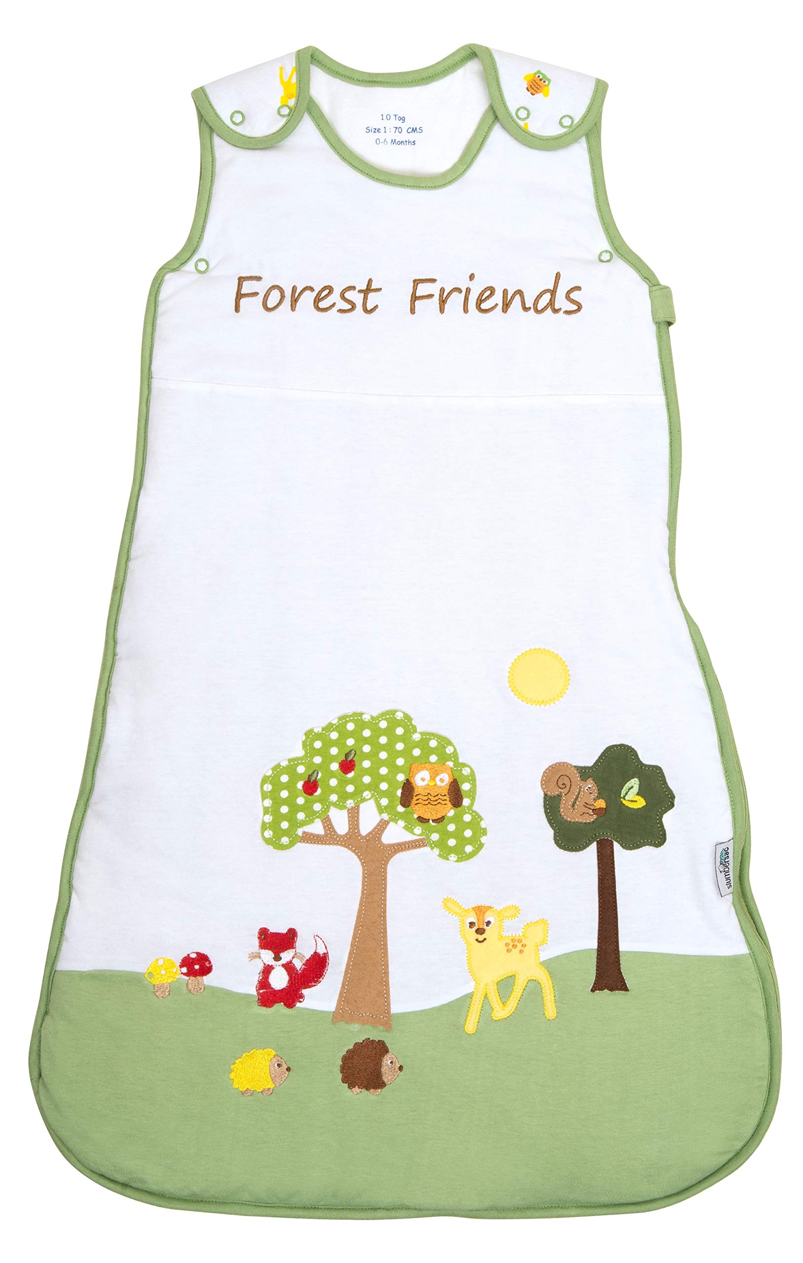 Slumbersac Baby Sleeping Bag 1 tog Size 0-6 Months 70cm Forest Friends | 100% Cotton Sleeping Bag Baby for Summer | Newborn Sleep Bag