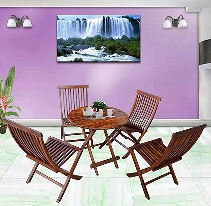 JS Home Decor Set Off 5 Piece Dining Set Cappuccino Folding Chair and Round Table - Walnut Finish