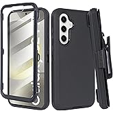 Thousandgear Compatible for Samsung Galaxy S25 2025, Built in Screen Protector, Belt Clip Holster Heavy Duty Defender Case Dustproof Shockproof Protection (Black)