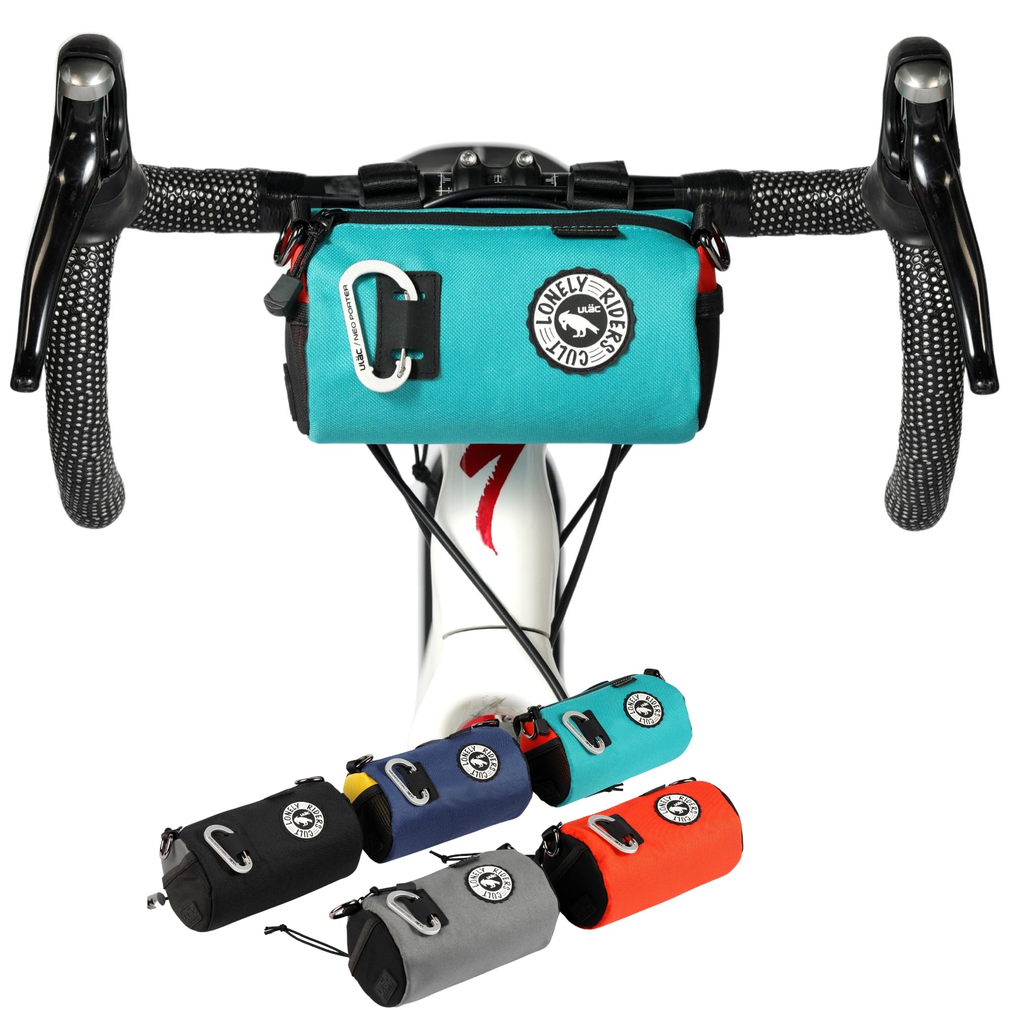 ULAC COURSIER Sprint 1.5L Neo Porter Bike Feed Bag for Handlebar, with Front Eyelet Accommodating Lights and Sunglasses and a Shoulder Strap for Easy Transport(Teal-Orange)