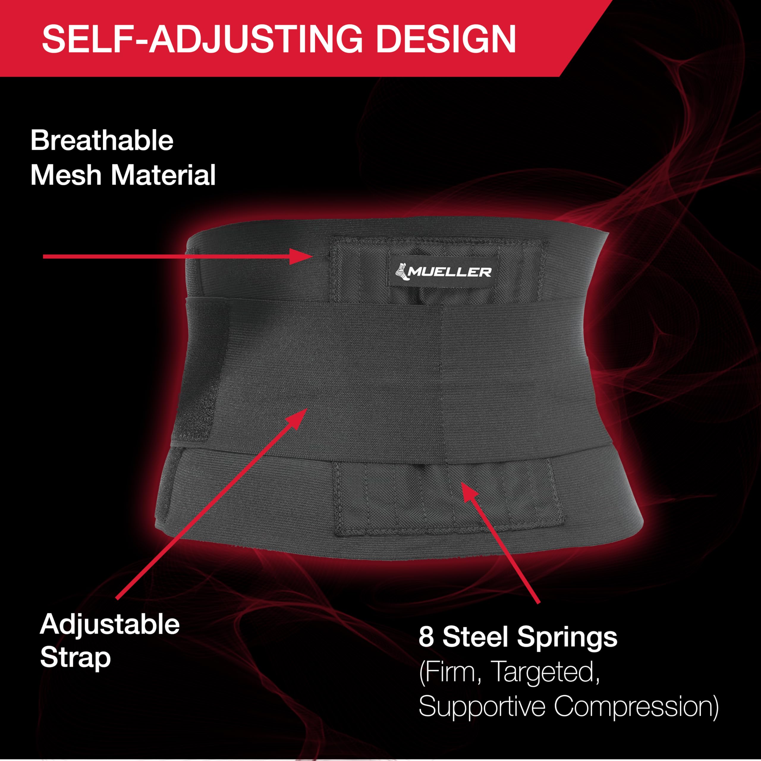 MUELLER Sports Medicine Adjustable Back Brace, Ideal for Upper and Lower Back Pain, Relief & Support for Men and Women, Strains, Sciatica, Scoliosis, Black