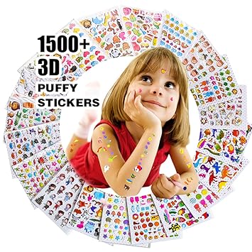 Renook Aufkleber für Kinder 1500+, 20 Verschiedene Blätter, 3D geschwollene Aufkleber, Scrapbooking, Bullet Zeitschriften, Au