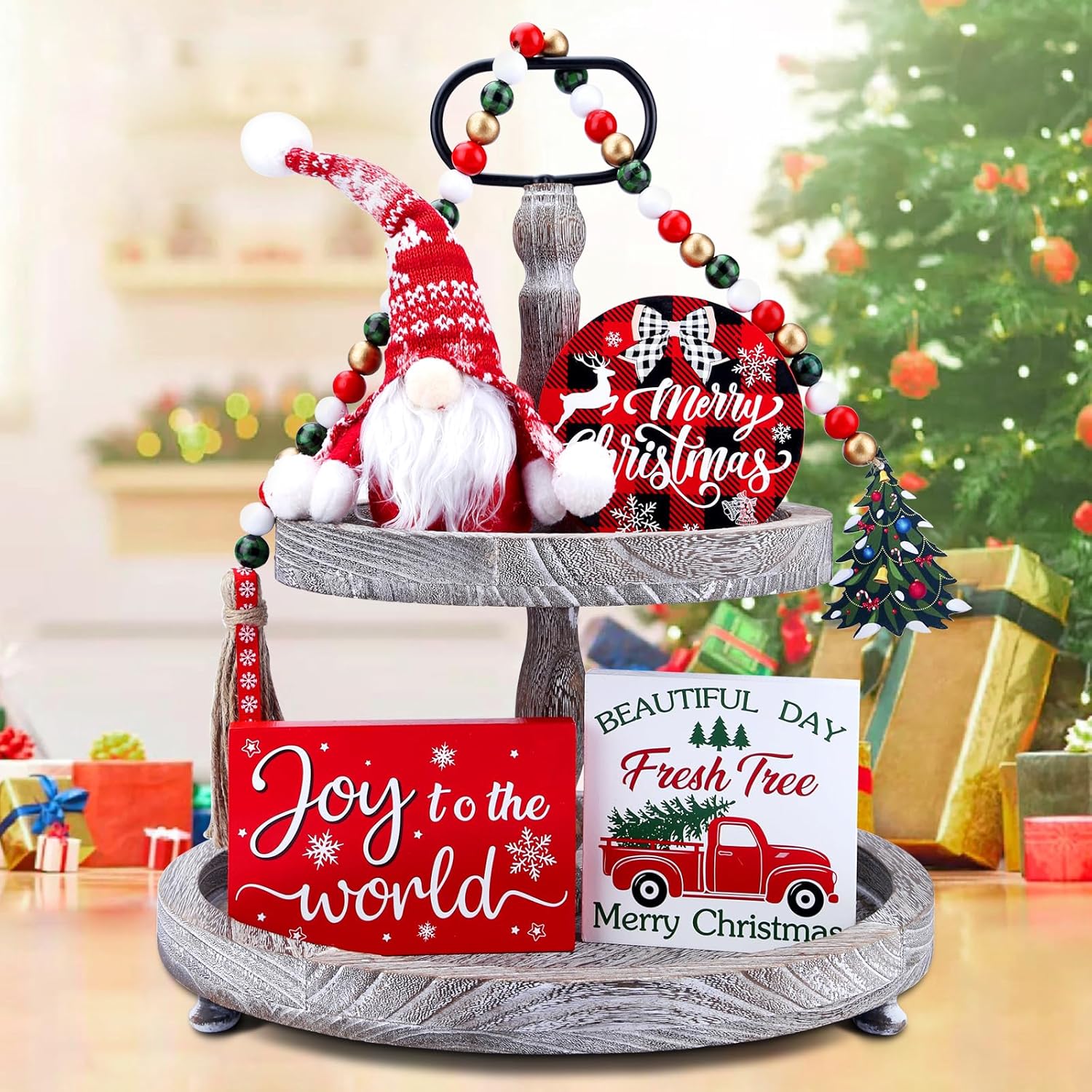 Wreaths, Garlands & Swags - Christmas Tiered Tray Decor Set Christmas Decorations - Believe Merry Christmas Wooden Signs Plush Set - Farmhouse Rustic Christmas Tiered Tray Decorations for Home Room Table Mantle Fireplace