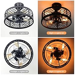 MOBEYU 16.5" Caged Ceiling Fan with Light,Rustic