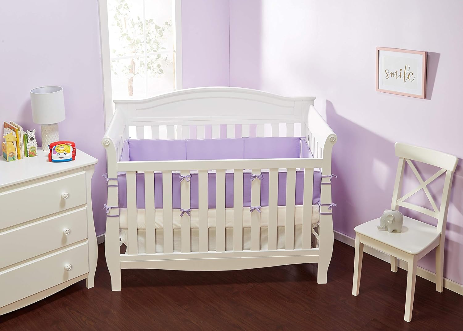 Everyday Kids Crib Bumper Pads - 4-Piece Safe Padded Crib Liner - Machine Washable - Soft Brushed Microfiber Polyester - Nursery Bedding Padding - 4-Piece Crib Bumper (Purple)