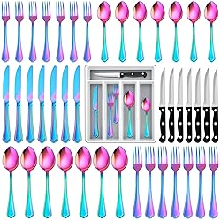 LIANYU 48-Piece Rainbow Silverware Set with Steak