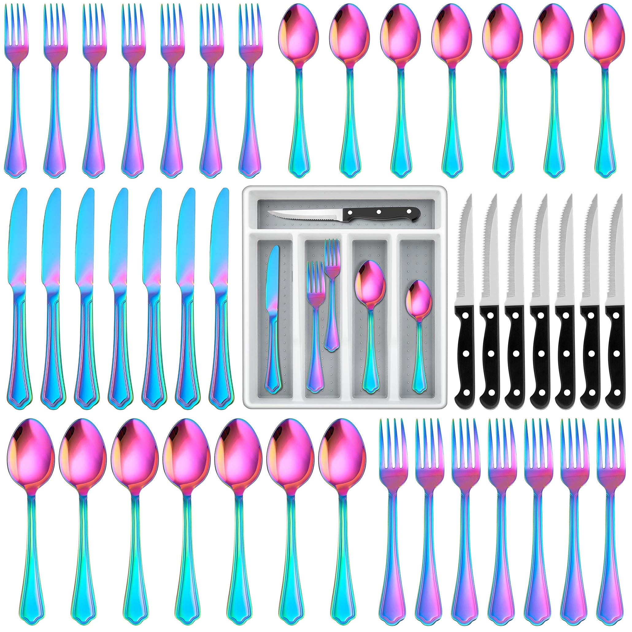 LIANYU 48-Piece Rainbow Silverware Set with Steak