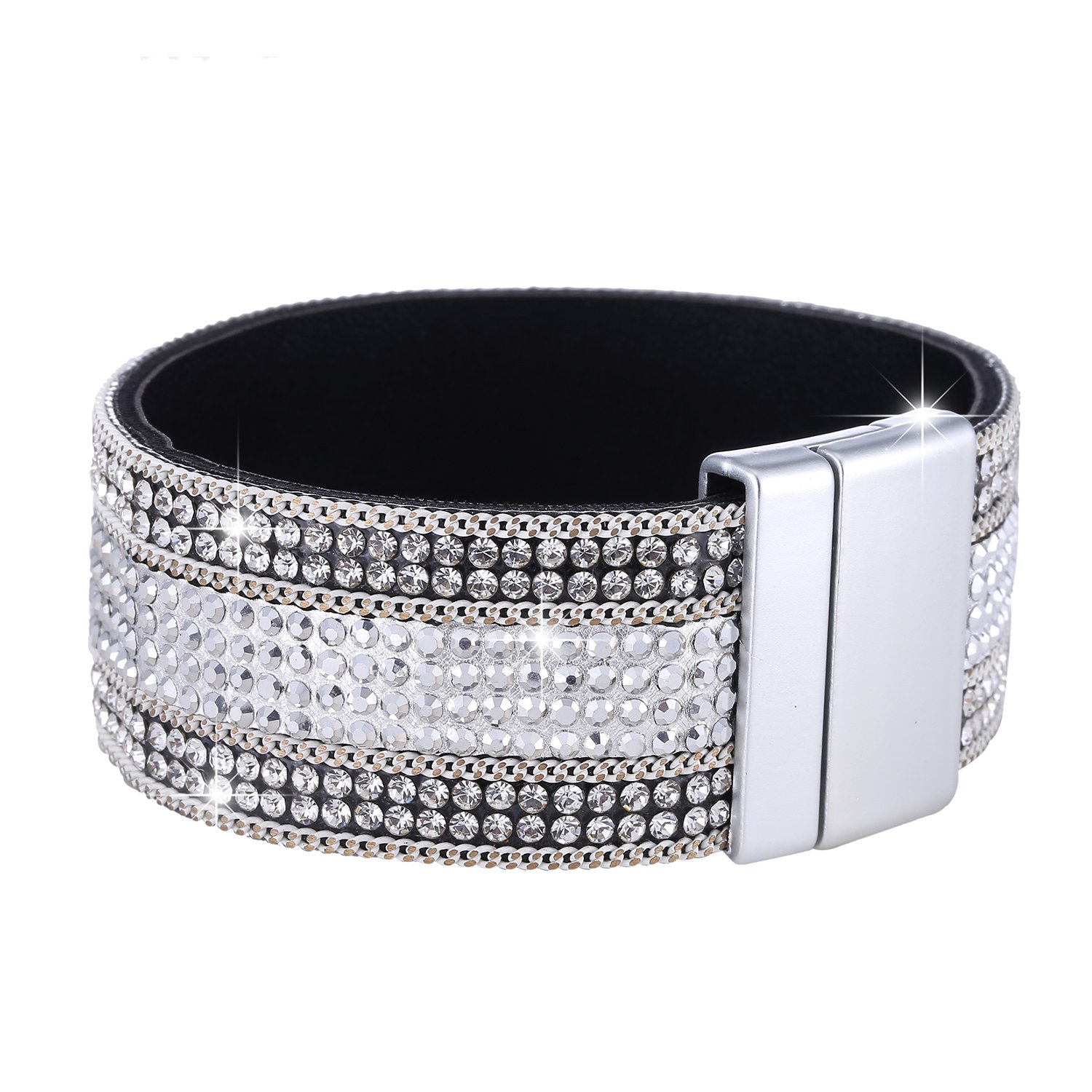 Morella Women’s Bracelet Glitter Bracelet with Zirconia Stones and Magnetic Clasp – White