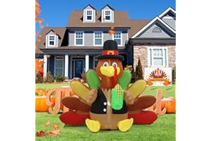 InfleasJoiy 6 FT Turkey Holding Corn Thanksgiving Inflatable Decoration with LED Lights for Holiday Celebration Decorations on Yard, Lawn and Patio