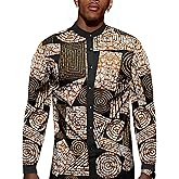 OYOZONE Men's African Traditional Pattern Print Shirt Casual Long Sleeve Button Down Shirts Luxury Printed Dashiki for Men