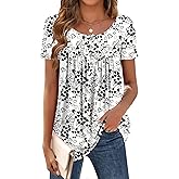 Zeagoo Women Tunic Tops Dressy Casual Summer Short Sleeve Shirts Floral Loose Fit Pleated Boho Top S-XXL