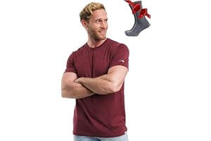 Men's Lightweight Base Layer Merino Wool with Hiking Socks (Burgundy Wine, Medium)
