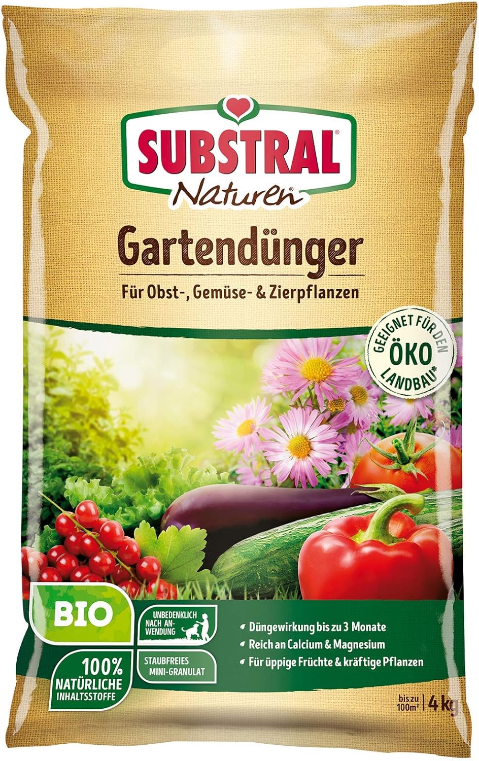 Substral Naturen Bio Gartendünger, natürlicher Universaldünger für Obst- Gemüse- und Zierpflanzen, plus Magnesium, 4 kg