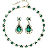 WOWORAMA Crystal Bridal Jewelry Set Statement Choker Necklace Teardrop Dangle Earrings Set Rhinestone Wedding Jewelry Set for Women Bride Bridesmaid Jewelry Party Prom Jewelry Set