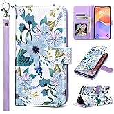 ULAK Compatible with iPhone 15 Plus Wallet Case with Card Holder, Flower Flip Case Wallet for Women Girls PU Leather Kickstand Wrist Strap Shockproof Phone Cover for iPhone 15 Plus 6.7'', Blossom