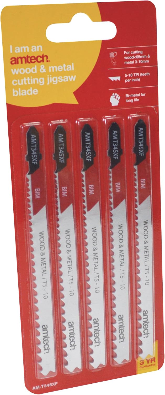 Amtech M1616 5 Piece wood and metal jigsaw blade set (AMT345XF), Silver - Image 3