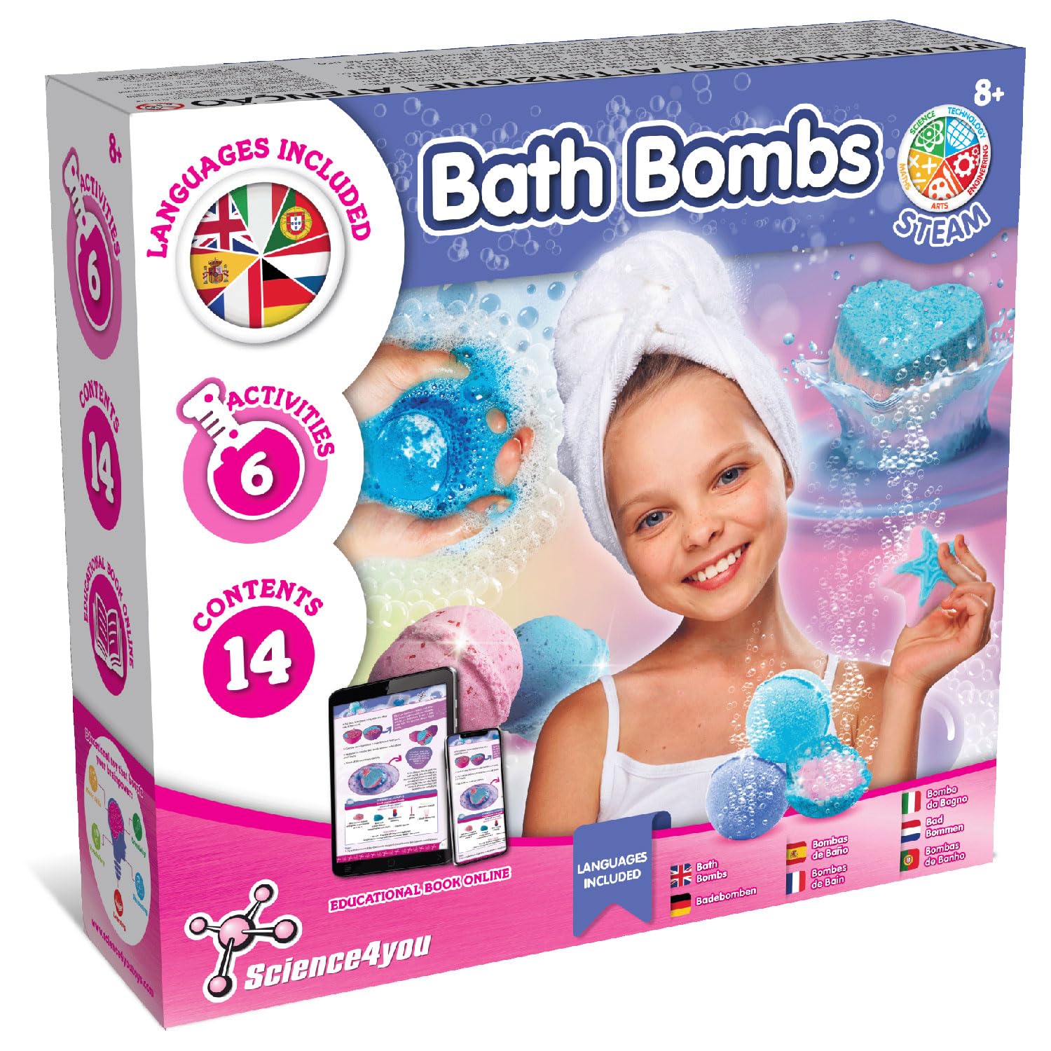 Science4you Bath Bombs for Kids +8 – Make your Own Bath Bombs, Educational Science Kits: 6 Cosmetic Experiments, Stem Toys, Creative Gift Ideal to Birthday, Easter, Christmas for Girls Ages 7 8 9 10+