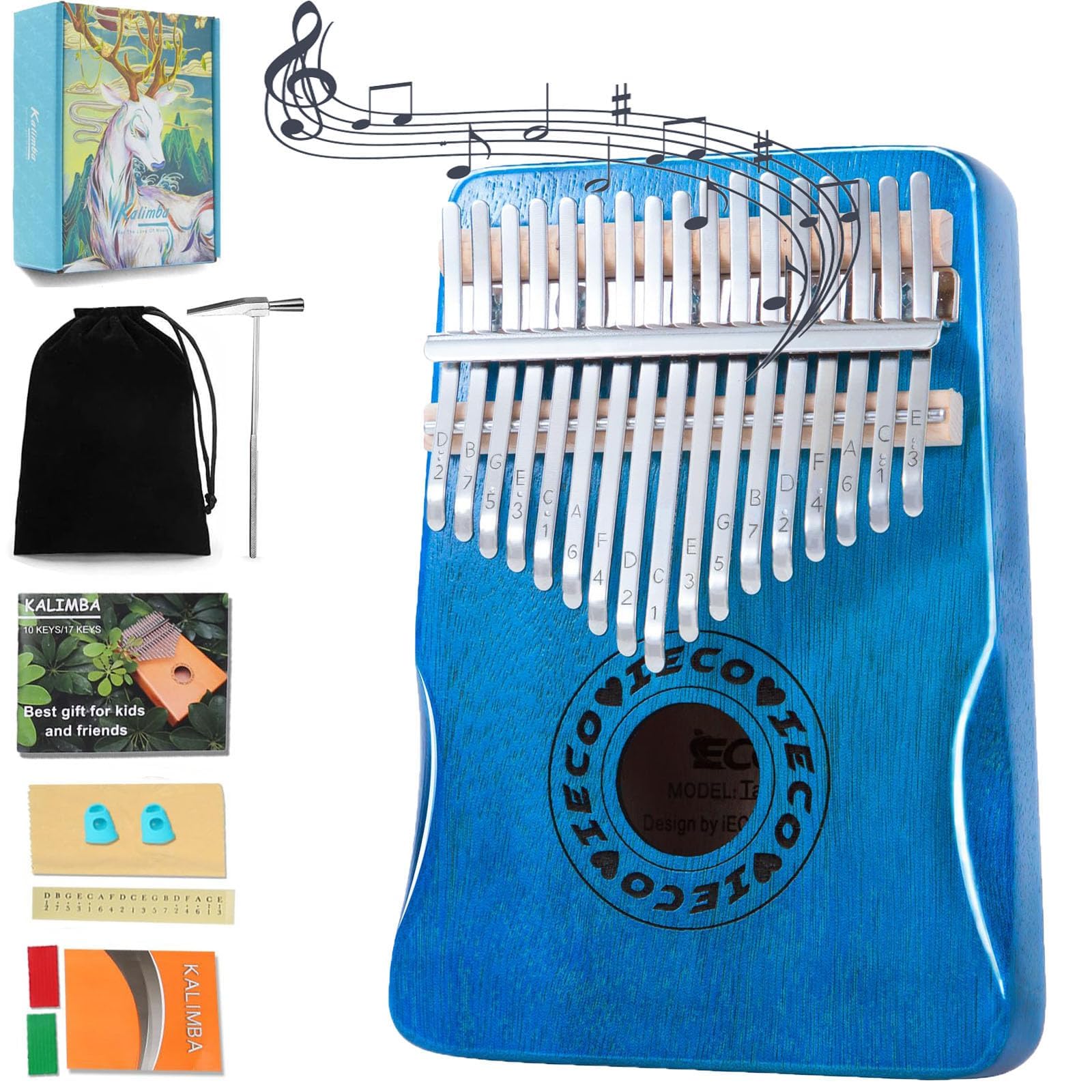 Kalimba Thumb Piano 17 Key, Finger Piano Portable Marimbas w/Songbook, Tuning Hammer, Music Gifts for Professionals, Beginners and Enthusiasts