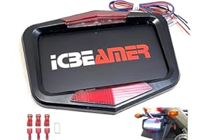 ICBEAMER Waterproof Universal Fit Most Motorcycle License Plate Frame w/ 6+ Flashing LED Tail +Brake Light [Matte Black]