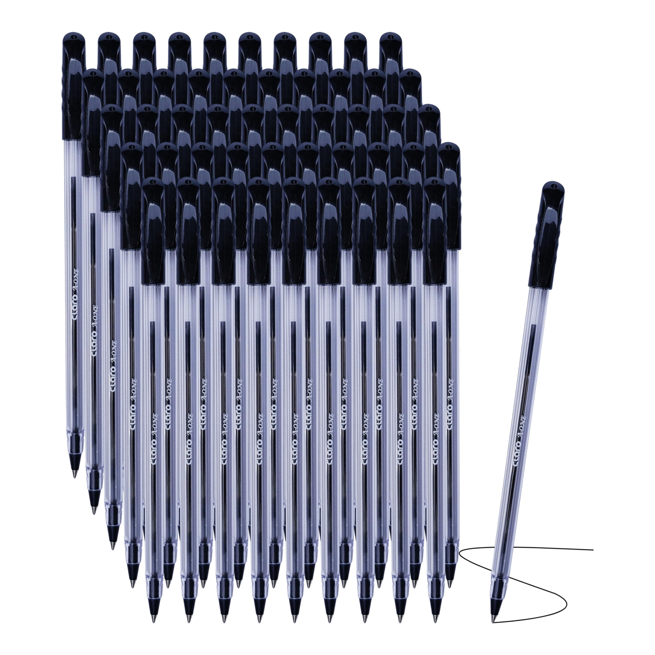 CLARO A-one Ballpoint Pens, BLACK, Medium Point (1.0mm), Pack of 50, Smooth Ball Pens, Pens for School Office Home Everyday Use