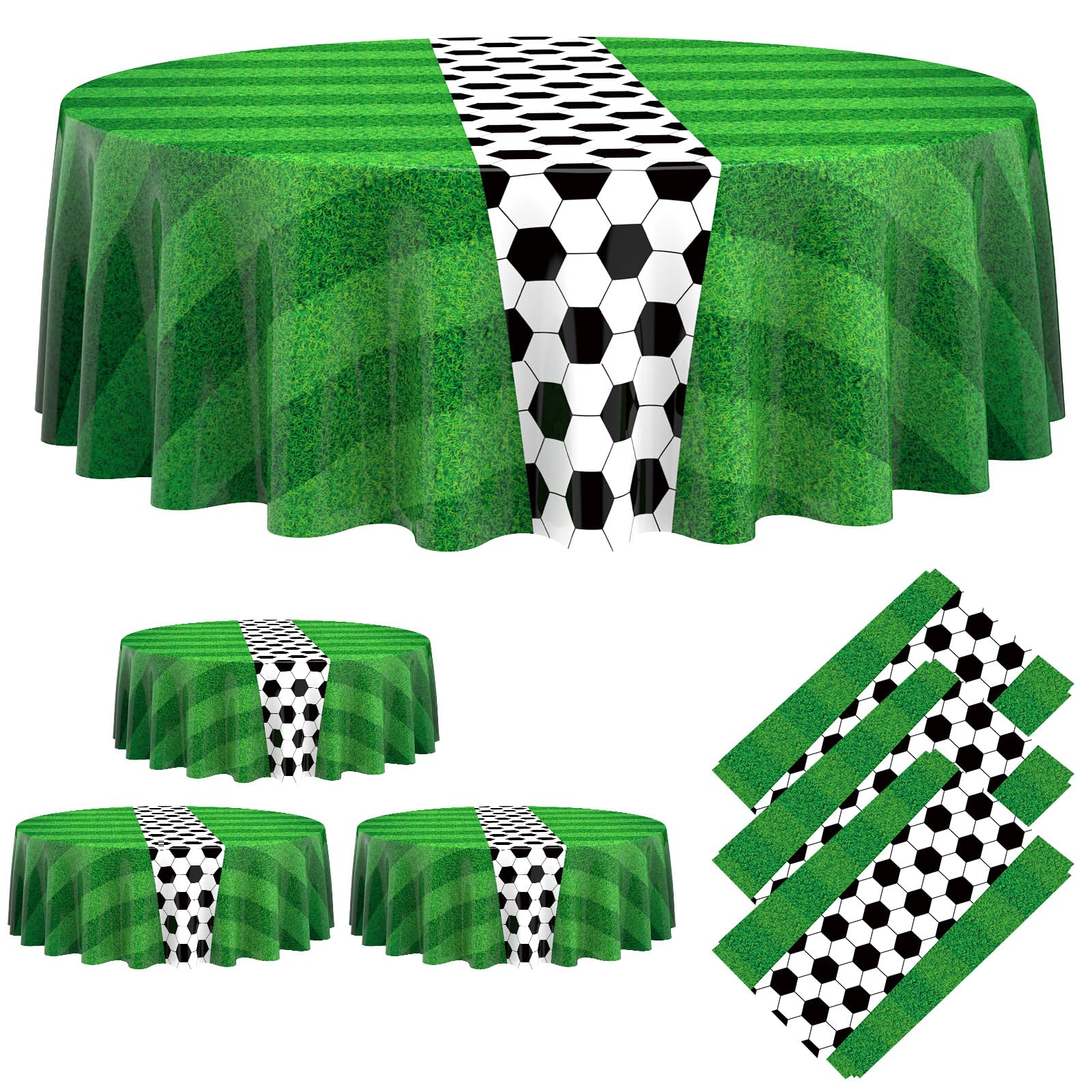 Photo 1 of Oudain 3 Pcs Soccer Party Tablecloth 84 Inches Soccer Round Table Cloth Disposable Plastic Table Covers for Decors Birthday Party Supplies Favors