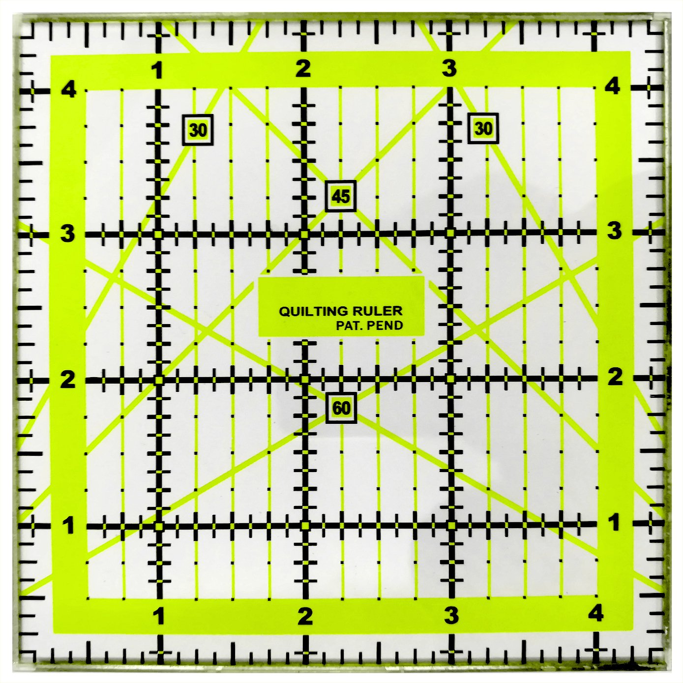 ANSIO Quilting Ruler, 4.5” Wide x 4.5” Long, Transparent, Double Colored Black and Neon Grid Lines for Easy Precision, Sewing Ruler Ideal for Quilting, Craft & Sewing, Patchworks