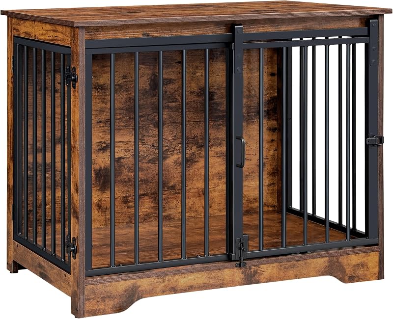 Hzuaneri Dog Crate Furniture 81 cm Double Door Barn Door Rustic Brown DFC83601B
