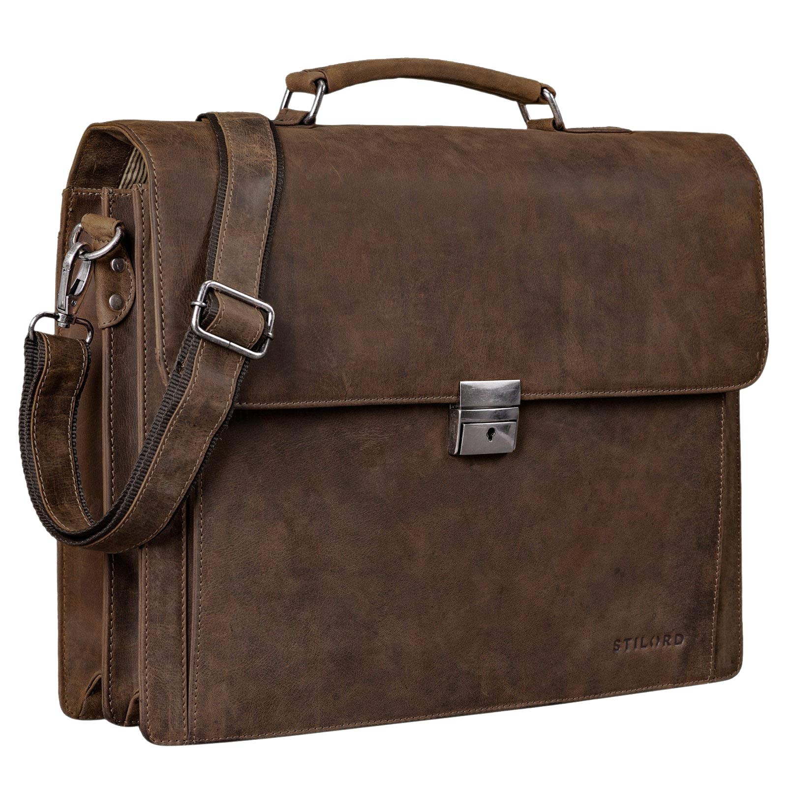 STILORD "Johann" Classic Leather Briefcase with 15.6 inches Laptop Compartment Portfolio Men & Women Classic Design Satchel Business Work Bag Leather Colour:Missouri - Brown