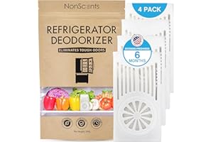 NonScents Refrigerator Deodorizer - Odor Eliminator for Fridge & Freezer - Outshines Baking Soda - Fragrance Free Air Purifier - Unscented & Long-Lasting, Freshen Your Refrigerator & Freezer (4-Pack)