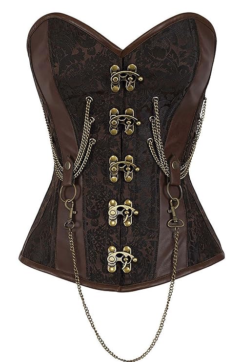 spass42 Hochwertige Corsage Vintage Corsett braun Gothic Bustier Steampunk Top Mieder Schnür Korsett