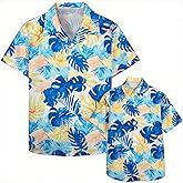 Father Son Matching Shirts Dad and Son Family Matching Hawaiian Shirt Casual Summer Leaf Men Boy Fathers Gifts Tops