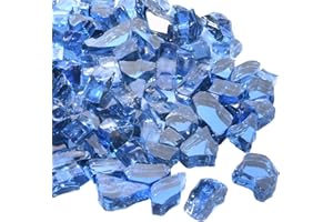 vchin Blue Fire Pit Glass, 20 Pounds High Luster Reflective Tempered Glass Rocks, 1/2 Inch Firepit Rocks for Firepit Table, Propane Fireplaces, Fire Bowls