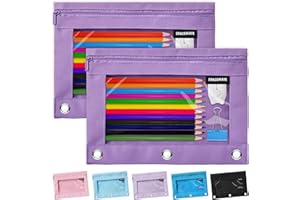 SPACEMATE 2 Pack Binder Pencil Pouch Case for 3 Ring Binder School Supplies, Clear Zipper Pen Case Bag for Girls Boys Women Men Adults, Purple