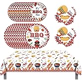 Wexifly BBQ Party Decorations BBQ Baby Shower Tableware | Serve 16 Birthday Party Plates Napkins and Tablecloth Barbecue Picnic Party Supplies Set
