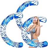 Halloscume 2 Pack Inflatable Pool Noodle, Curved Swimming Noodles for Adult | 45 x 30 in Inflatable Pool Float， Blue Tropical Leaf Print, Jumbo C-shape, for Hawaiian Summer Beach Party Vacation Sea Lake