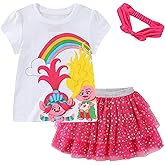 DreamWorks Trolls Girls Short Sleeve Shirt and Tulle Tutu Skirt with Headband Set for Toddler and Big Kids
