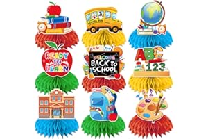 M AMFEOV Back To School Decorations Honeycomb Centerpiece, 9 Pcs Welcome Back To School Decorations Back To School Table Decorations, First Day of School Decorations for Table 3D Honeycomb Centerpieces