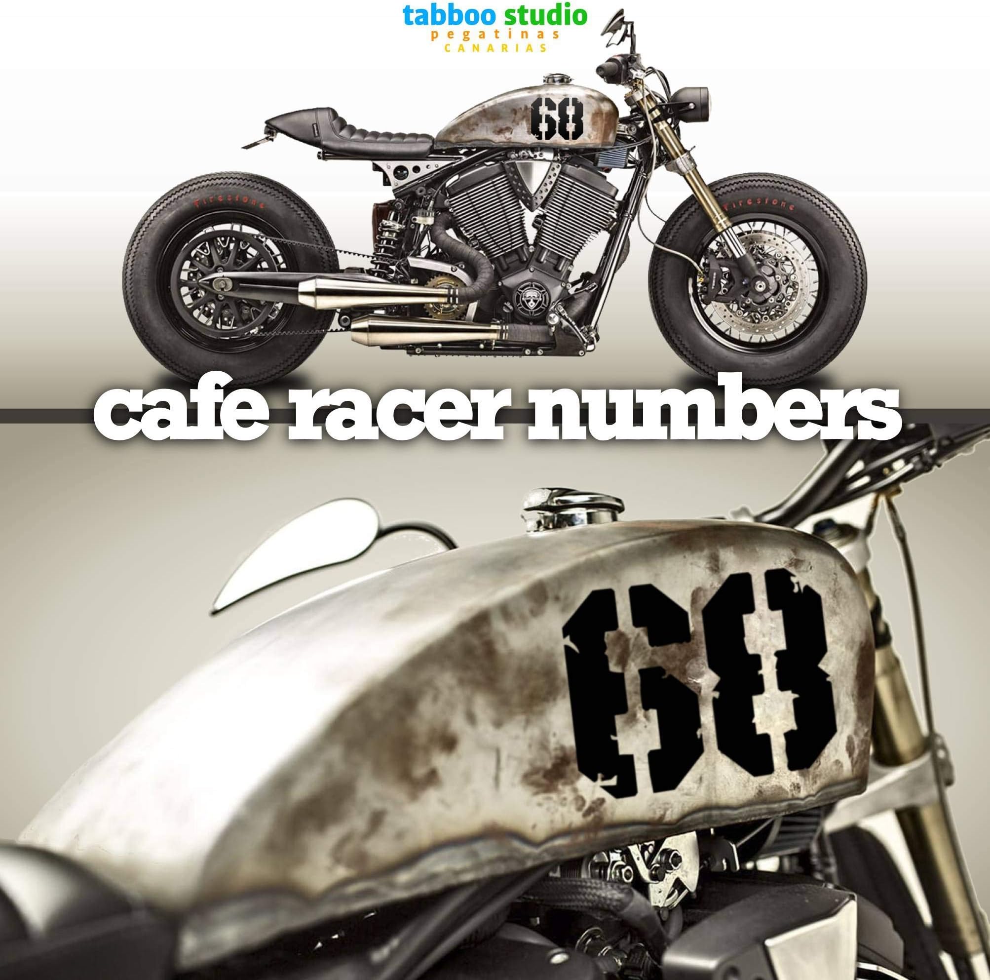Cafe Racer motorcycle sticker numbers compatible with Harley Davidson bikes BMW Honda Kawasaki