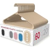 Sharpty Plastic Hangers Clothes Hangers for Clothing, Closet, Coats &amp; Shirts - Durable &amp; Space Saving - for Everyday Standard Use, Room Essentials &amp; Basics - 60 Pack - Beige
