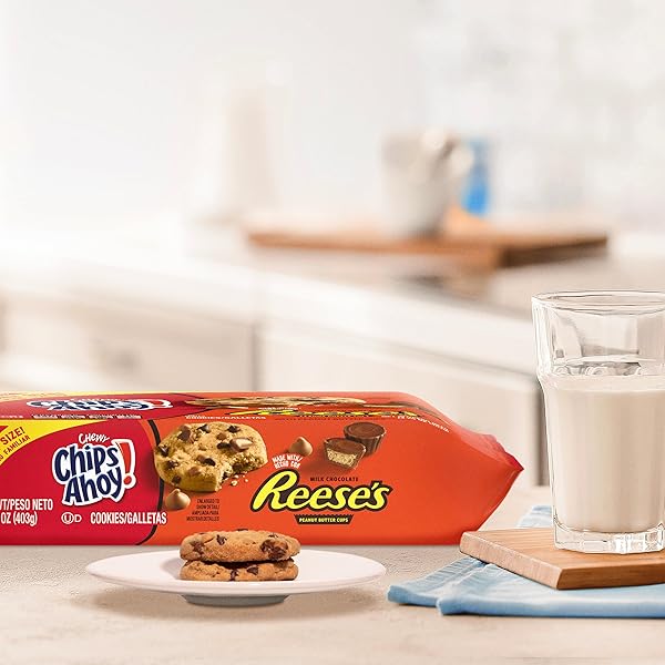 CHIPS AHOY! CHEWY CHOCOLATE CHIP COOKIES WITH REESE’S PEANUT BUTTER CUPS, FAMILY SIZE, 14.25 OZ