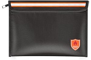 Orikithem Fireproof Document Bag 2200°F/5200°F, 11×7.8"with Zipper and Reflective Strip,Heat Insulated Fireproof/Waterproof Bag for Cash, Documents and Valuables, Medium Black-2200°F