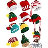 Liitrsh 10 Pcs Santa Hats Unisex Christmas Winter Knitted Hats Christmas Crochet Beanie Xmas Elf Funny Caps for Women Men