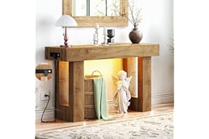 Unikito 47" Entryway Table with Socket and Sensor Light, Narrow Console Table with Storage Behind Couch, Farmhouse Entry Way Tables with Open Storage for Entrance/Hallway/Living Room, Natural Oak
